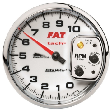 Picture of Autometer Pro-Cycle Gauge Tach 5in 10K Rpm Shift- Lite 2&4 Cylinder White Fat Tach