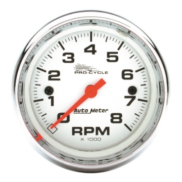 Picture of Autometer Pro-Cycle Gauge Tach 2 5-8in 8K Rpm 2&4 Cylinder White