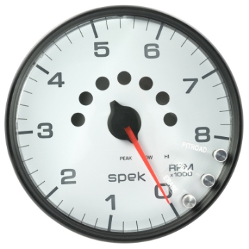 Picture of Autometer Spek-Pro Gauge Tachometer 5in 8K Rpm W-Shift Light & Peak Mem White-Black
