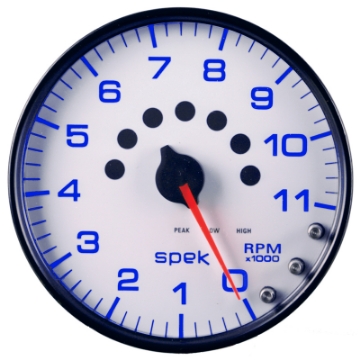 Picture of Autometer Spek-Pro Gauge Tachometer 5in 11K Rpm W-Shift Light & Peak Mem White-Black