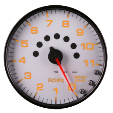 Picture of Autometer Spek-Pro Gauge Tachometer 5in 11K Rpm W-Shift Light & Peak Mem White-Black
