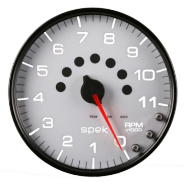 Picture of Autometer Spek-Pro Gauge Tachometer 5in 11K Rpm W-Shift Light & Peak Mem White-Black