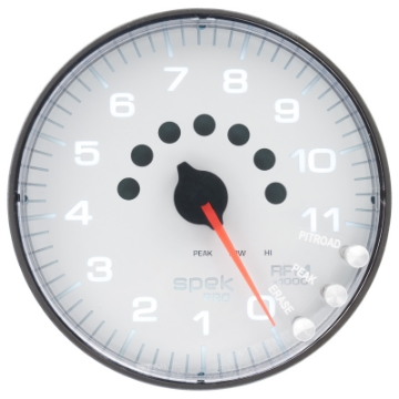 Picture of Autometer Spek-Pro Gauge Tachometer 5in 11K Rpm W-Shift Light & Peak Mem White-Black