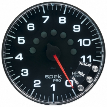 Picture of Autometer Spek-Pro Gauge Tachometer 5in 11K Rpm W-Shift Light & Peak Mem Black-Chrome