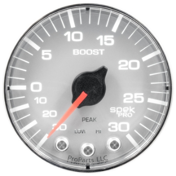 Picture of Autometer Spek-Pro Gauge Vac-Boost 2 1-16in 30Inhg-30psi Stepper Motor W-Peak & WarnSilver-Chrome