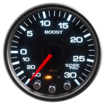 Picture of Autometer Spek-Pro Gauge Vac-Boost 2 1-16in 30Inhg-30psi Stepper Motor Peak & Warn Black-Smoke-Black