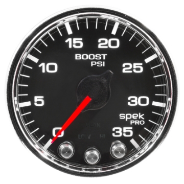 Picture of Autometer Spek-Pro Gauge Boost 2 1-16in 35psi Stepper Motor W-Peak & Warn Black-Chrome