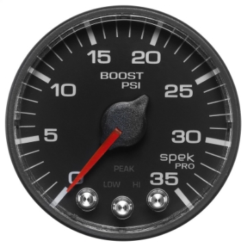 Picture of Autometer Spek-Pro Gauge Boost 2 1-16in 35psi Stepper Motor W-Peak & Warn Black-Black