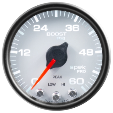 Picture of Autometer Spek-Pro Gauge Boost 2 1-16in 60psi Stepper Motor W-Peak & Warn Wht-Blk