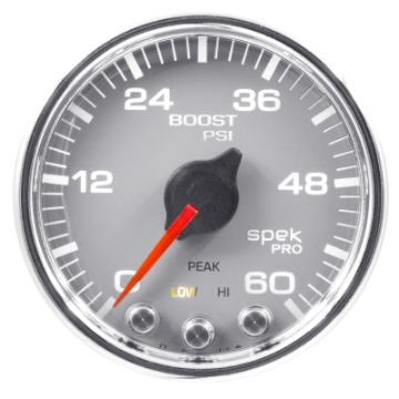 Picture of Autometer Spek-Pro Gauge Boost 2 1-16in 60psi Stepper Motor W-Peak & Warn Slvr-Chrm