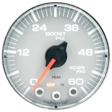 Picture of Autometer Spek-Pro Gauge Boost 2 1-16in 60psi Stepper Motor W-Peak & Warn Slvr-Chrm