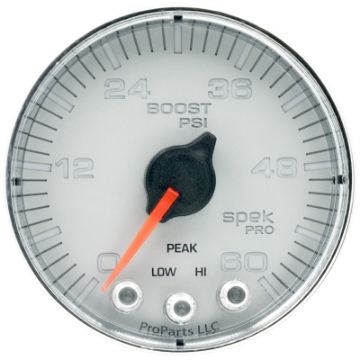 Picture of Autometer Spek-Pro Gauge Boost 2 1-16in 60psi Stepper Motor W-Peak & Warn Slvr-Chrm