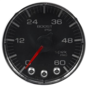 Picture of Autometer Spek-Pro Gauge Boost 2 1-16in 60psi Stepper Motor W-Peak & Warn Blk-Chrm