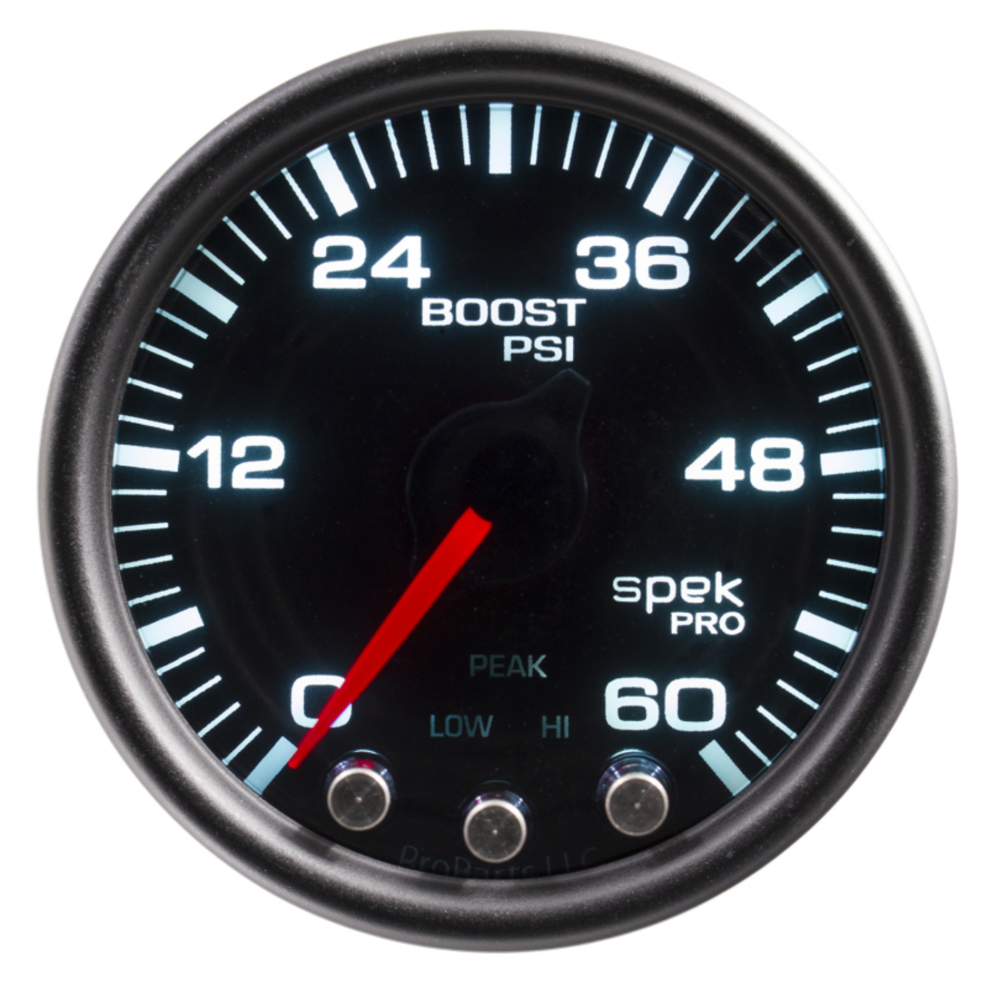 Picture of Autometer Spek-Pro Gauge Boost 2 1-16in 60psi Stepper Motor W-Peak & Warn Blk-Smoke-Black