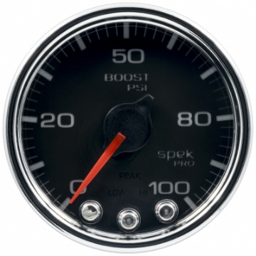 Picture of Autometer Spek-Pro Gauge Boost 2 1-16in 100psi Stepper Motor W-Peak & Warn Blk-Chrm
