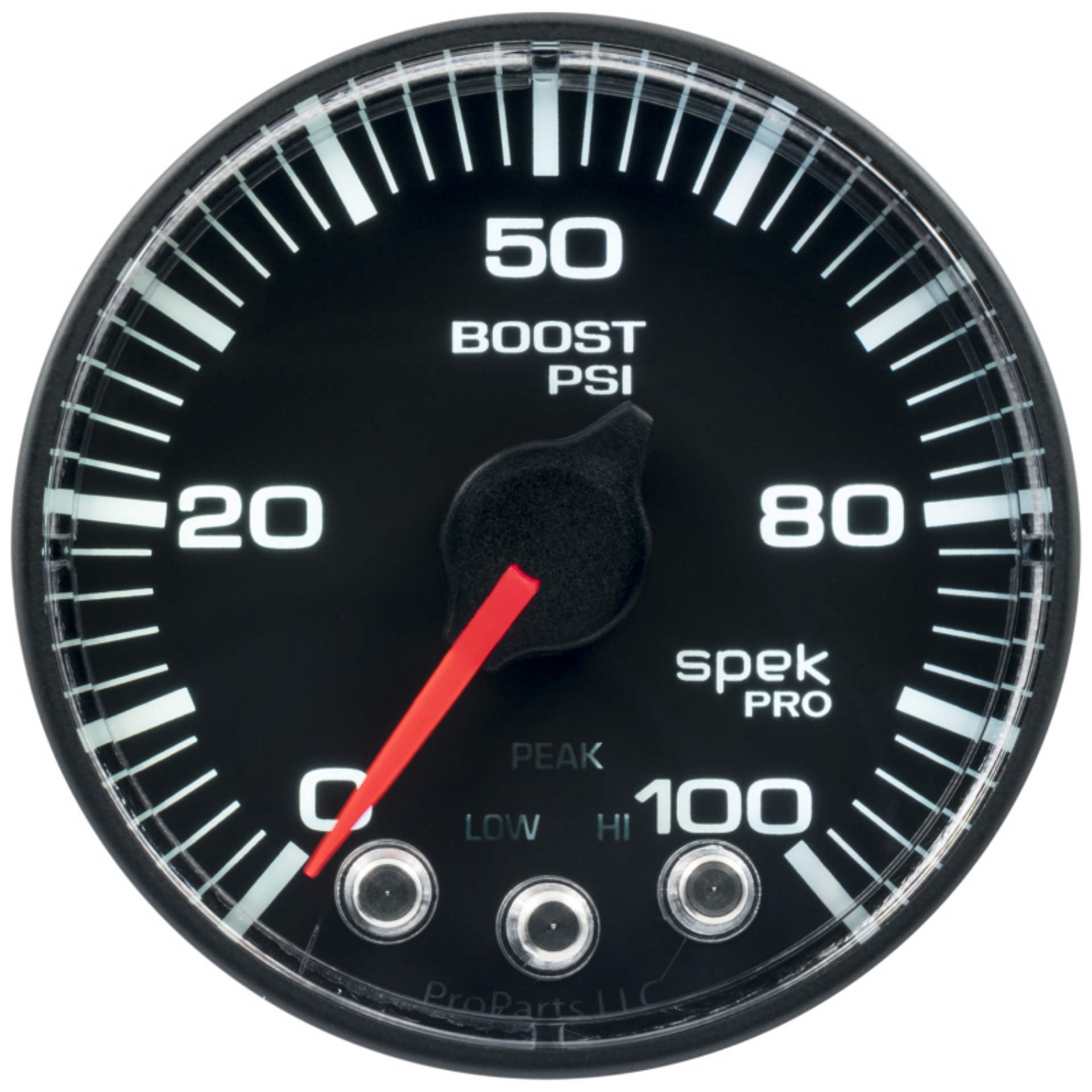 Picture of Autometer Spek-Pro Gauge Boost 2 1-16in 100psi Stepper Motor W-Peak & Warn Blk-Blk