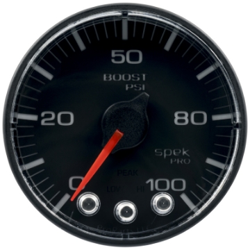 Picture of Autometer Spek-Pro Gauge Boost 2 1-16in 100psi Stepper Motor W-Peak & Warn Blk-Blk