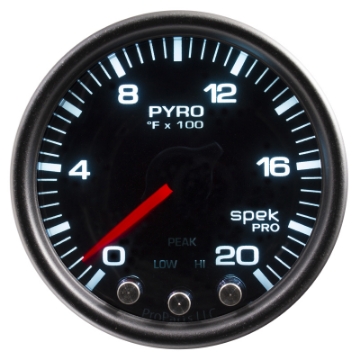 Picture of Autometer Spek-Pro Gauge Pyro- Egt 2 1-16in 2000f Stepper Motor W-Peak & Warn Blk-Smoke-Blk