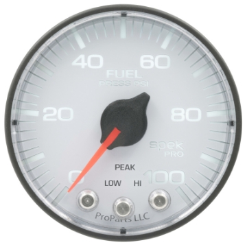 Picture of Autometer Spek-Pro Gauge Fuel Press 2 1-16in 100psi Stepper Motor W-Peak & Warn Wht-Blk