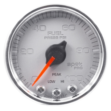 Picture of Autometer Spek-Pro Gauge Fuel Press 2 1-16in 100psi Stepper Motor W-Peak & Warn Slvr-Chrm