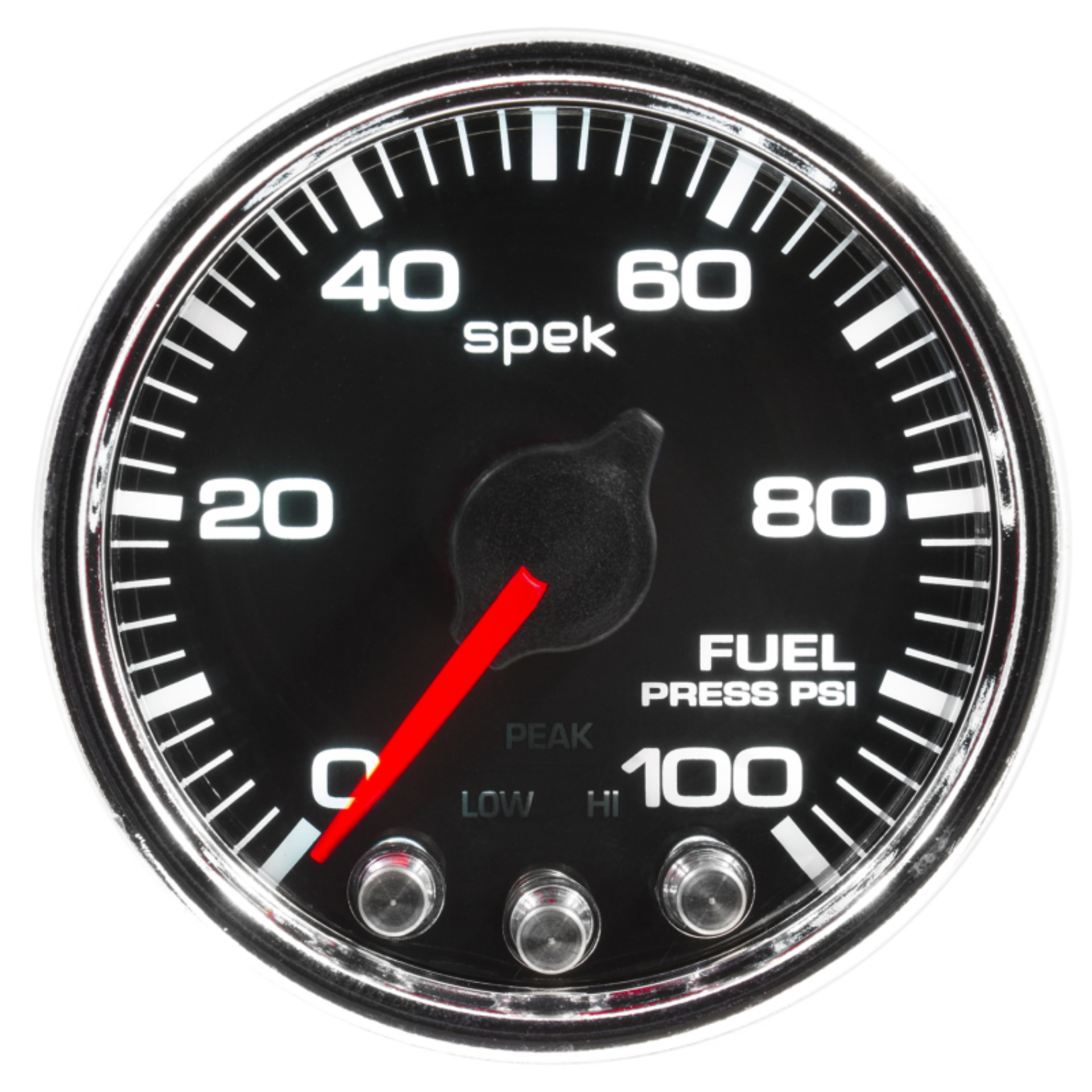 Picture of Autometer Spek-Pro Gauge Fuel Press 2 1-16in 100psi Stepper Motor W-Peak & Warn Blk-Chrm