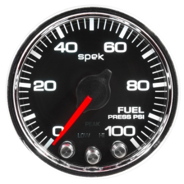 Picture of Autometer Spek-Pro Gauge Fuel Press 2 1-16in 100psi Stepper Motor W-Peak & Warn Blk-Chrm