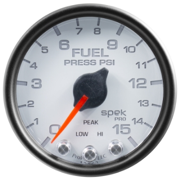 Picture of Autometer Spek-Pro Gauge Fuel Press 2 1-16in 15psi Stepper Motor W-Peak & Warn Wht-Blk