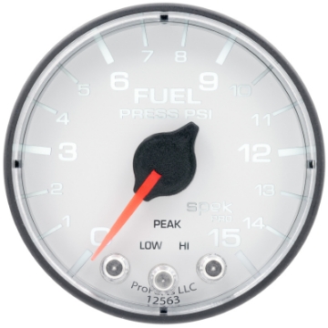 Picture of Autometer Spek-Pro Gauge Fuel Press 2 1-16in 15psi Stepper Motor W-Peak & Warn Wht-Blk