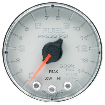 Picture of Autometer Spek-Pro Gauge Fuel Press 2 1-16in 15psi Stepper Motor W-Peak & Warn Slvr-Chrm