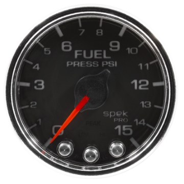 Picture of Autometer Spek-Pro Gauge Fuel Press 2 1-16in 15psi Stepper Motor W-Peak & Warn Blk-Chrm