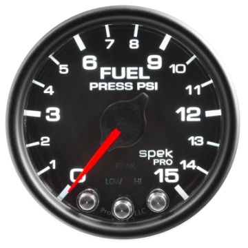 Picture of Autometer Spek-Pro Gauge Fuel Press 2 1-16in 15psi Stepper Motor W-Peak & Warn Blk-Blk