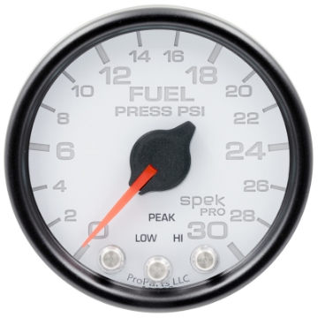 Picture of Autometer Spek-Pro Gauge Fuel Press 2 1-16in 30psi Stepper Motor W-Peak & Warn Wht-Blk