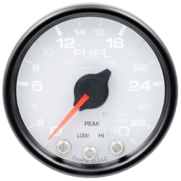 Picture of Autometer Spek-Pro Gauge Fuel Press 2 1-16in 30psi Stepper Motor W-Peak & Warn Wht-Blk