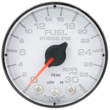 Picture of Autometer Spek-Pro Gauge Fuel Press 2 1-16in 30psi Stepper Motor W-Peak & Warn Wht-Blk