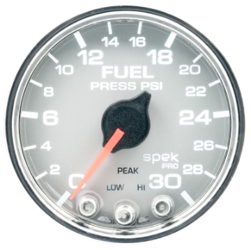 Picture of Autometer Spek-Pro Gauge Fuel Press 2 1-16in 30psi Stepper Motor W-Peak & Warn Slvr-Chrm