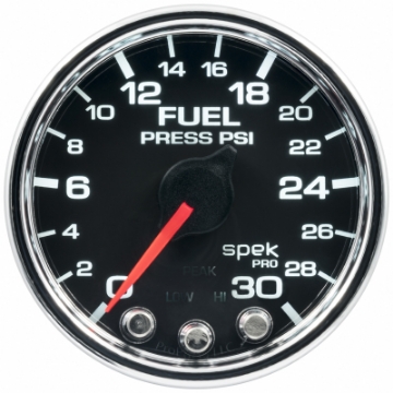 Picture of Autometer Spek-Pro Gauge Fuel Press 2 1-16in 30psi Stepper Motor W-Peak & Warn Blk-Chrm