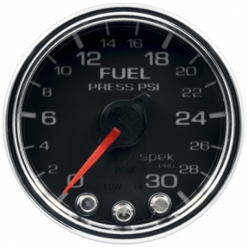 Picture of Autometer Spek-Pro Gauge Fuel Press 2 1-16in 30psi Stepper Motor W-Peak & Warn Blk-Chrm
