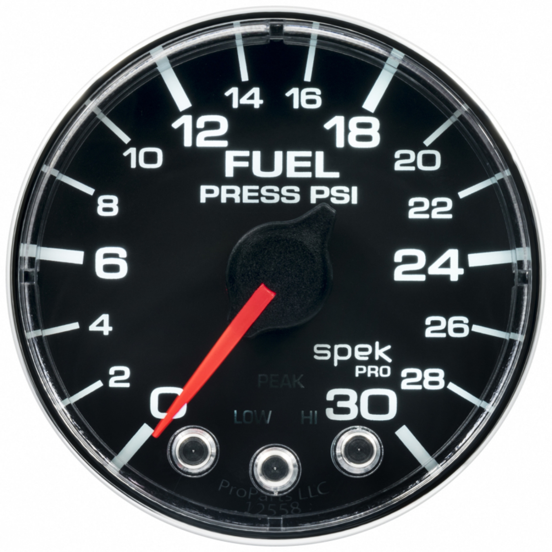 Picture of Autometer Spek-Pro Gauge Fuel Press 2 1-16in 30psi Stepper Motor W-Peak & Warn Blk-Chrm
