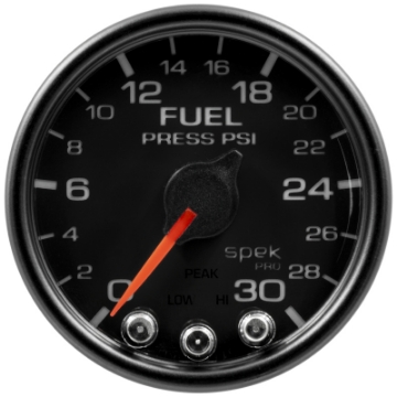 Picture of Autometer Spek-Pro Gauge Fuel Press 2 1-16in 30psi Stepper Motor W-Peak & Warn Blk-Blk