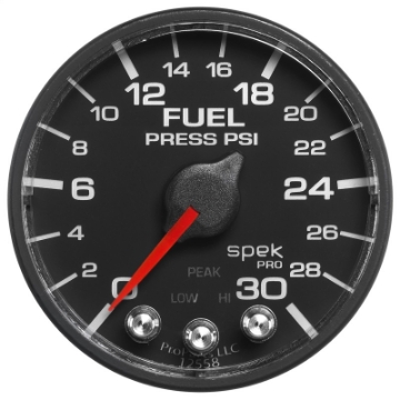 Picture of Autometer Spek-Pro Gauge Fuel Press 2 1-16in 30psi Stepper Motor W-Peak & Warn Blk-Blk