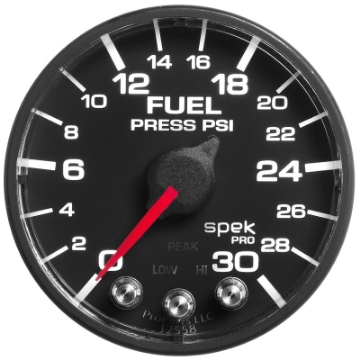 Picture of Autometer Spek-Pro Gauge Fuel Press 2 1-16in 30psi Stepper Motor W-Peak & Warn Blk-Blk