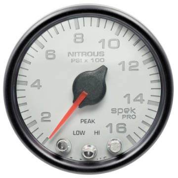 Picture of Autometer Spek-Pro Gauge Nitrous Press 2 1-16in 1600psi Stepper Motor W-Peak & Warn Wht-Blk