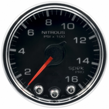 Picture of Autometer Spek-Pro Gauge Nitrous Press 2 1-16in 1600psi Stepper Motor W-Peak & Warn Blk-Chrm