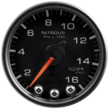 Picture of Autometer Spek-Pro Gauge Nitrous Press 2 1-16in 1600psi Stepper Motor W-Peak & Warn Blk-Blk