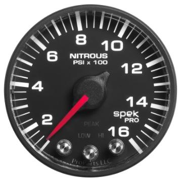Picture of Autometer Spek-Pro Gauge Nitrous Press 2 1-16in 1600psi Stepper Motor W-Peak & Warn Blk-Blk