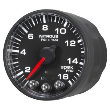 Picture of Autometer Spek-Pro Gauge Nitrous Press 2 1-16in 1600psi Stepper Motor W-Peak & Warn Blk-Blk