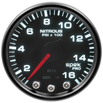 Picture of Autometer Spek-Pro Gauge Nitrous Press 2 1-16in 1600psi Stepper Motor W-Peak & Warn Blk-Smoke-Blk