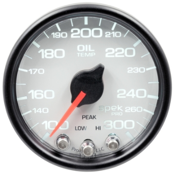 Picture of Autometer Spek-Pro Gauge Oil Temp 2 1-16in 300f Stepper Motor W-Peak & Warn Wht-Blk