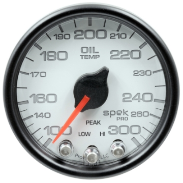 Picture of Autometer Spek-Pro Gauge Oil Temp 2 1-16in 300f Stepper Motor W-Peak & Warn Wht-Blk