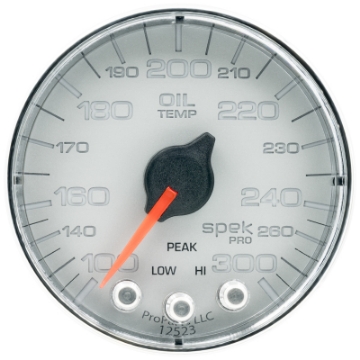 Picture of Autometer Spek-Pro Gauge Oil Temp 2 1-16in 300f Stepper Motor W-Peak & Warn Slvr-Chrm
